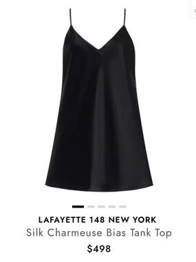 Lafayette148 Black Eva Luxe 100% Silk Charmeuse Bias Tank